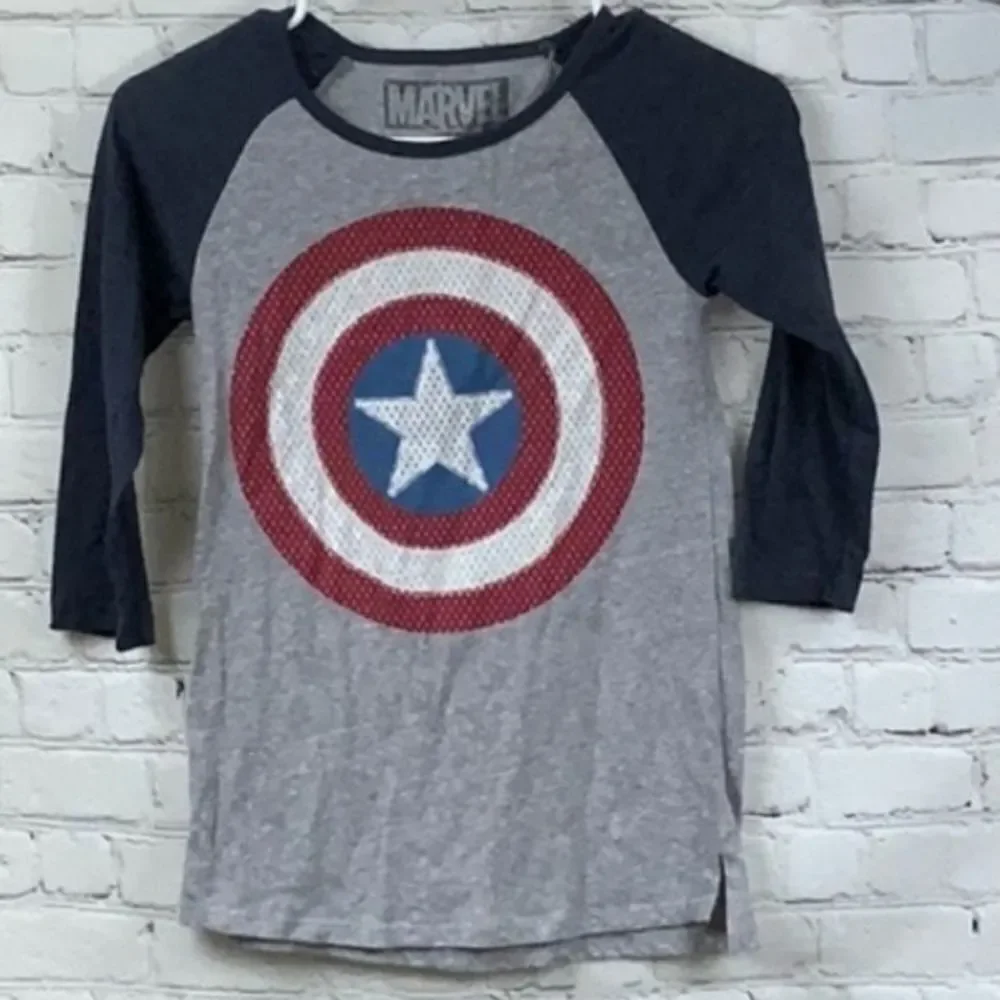 Marvel Captain America Baseball Tee Raglan Sleeve Graphic Print Tee XS Adult